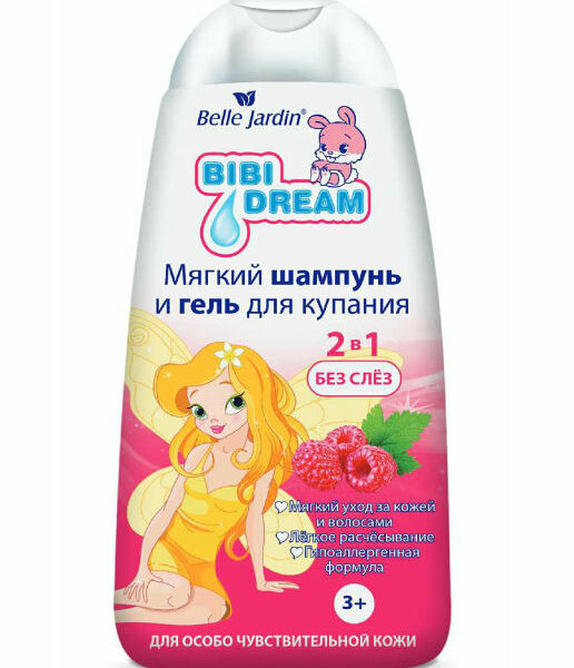 Шампунь-гель мягкий для купания 2&1 Экстракт Ромашки аптечной +Миндальное масло  300 мл BELLE JARDIN Bibi Dream Мягкий Эк-т ромашки аптечн. и череды+Д пантенол, 400мл