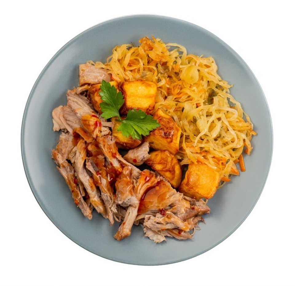 

Свинина томленая Уже Готово с гарниром из картофеля и квашенной капусты 300 г