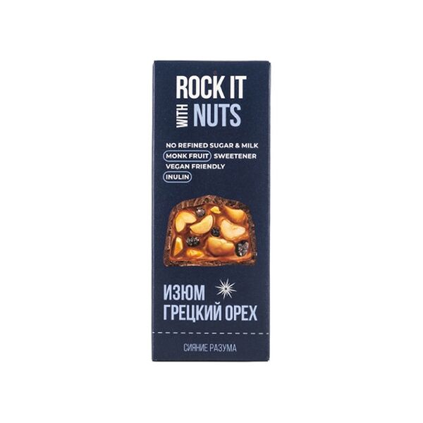 Батончик протеиновый Rock it with Protein с грецким орехом и изюмом в шоколаде, 40 г