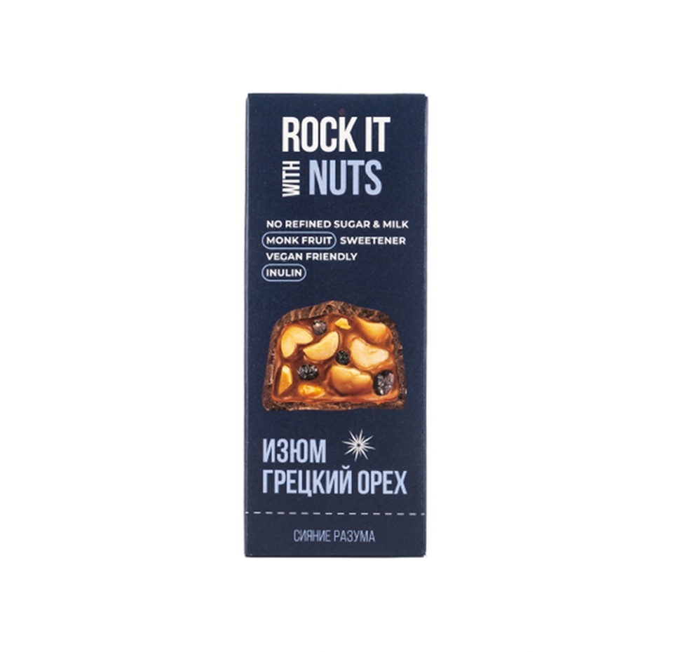 

Батончик протеиновый Rock it with Protein с грецким орехом и изюмом в шоколаде, 40 г