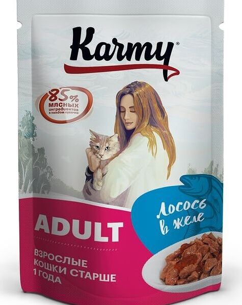 Karmy Adult пауч для взрослых кошек (кусочки в желе) Лосось, 80г
