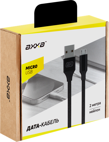 

Дата-кабель Axxa USB-micro USB, черный, 2м