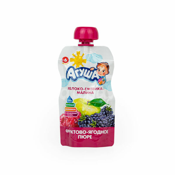 Детское питание Пюре Агуша 90гр Яблоко Ежевика Малина 6мес дой-пак