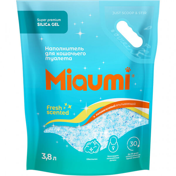 Силикагелевый наполнитель для кошачьего туалета Miaumi Silica Gel Fresh Scented впитывающий с ароматом свежести, 3.8 л