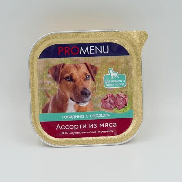 Влажный корм для собак PRO MENU Ассорти с говядиной и сердцем, 100 г