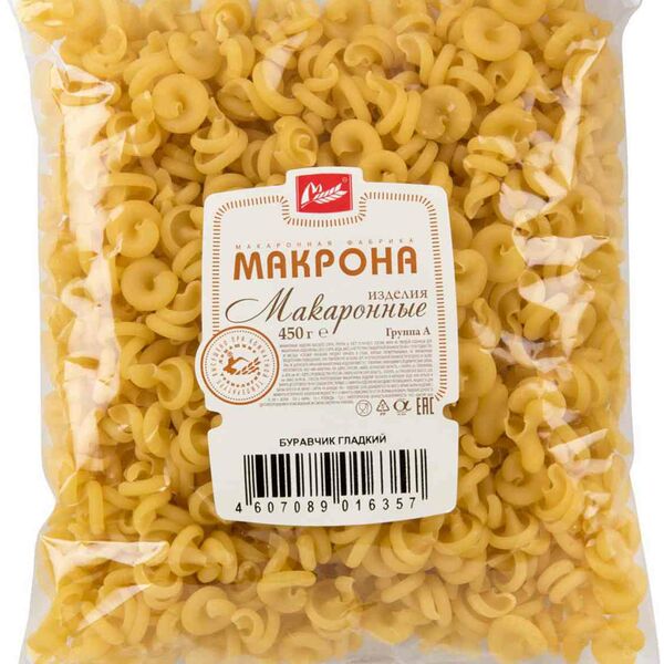 Макаронные изделия Буравчик гладкий Макрона
