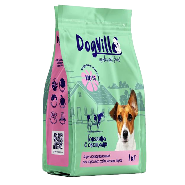 Корм сухой для взрослых собак мелких пород с говядиной и овощами DogVill, 1 кг