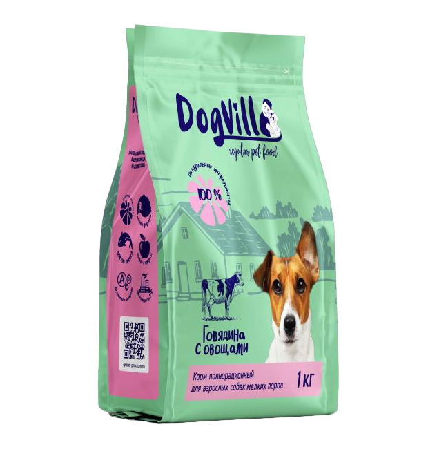 

Корм сухой для взрослых собак мелких пород с говядиной и овощами DogVill, 1 кг