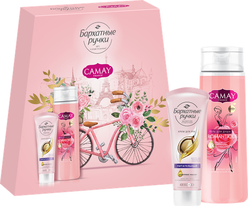 

Набор подарочный женский: Гель для душа Camay Романтик 250 мл + Крем для рук Бархатные ручки питательный 80 мл, дизайн упаковки в ассортименте