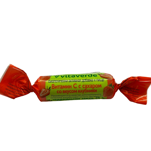 Vitaverde Витамин С с сахаром со вкусом клубники 10 шт таблетки жевательные 