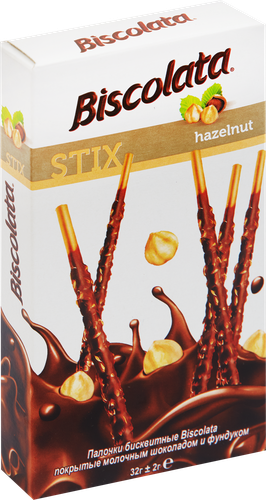 

Палочки бисквитные Solen Biscolata stix hazelnut молочный шоколад и фундук 32 г