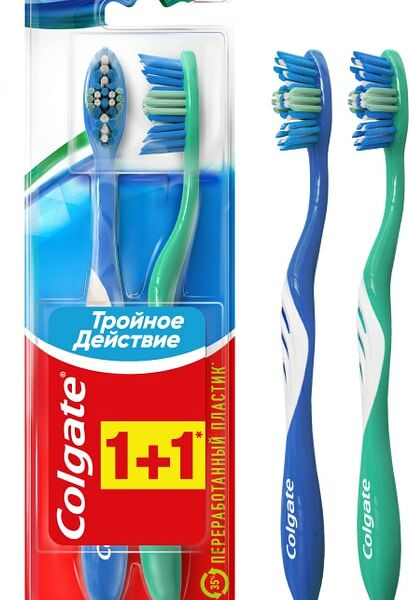 Зубная щетка Colgate Тройное действие многофункциональная средней жесткости 1+1шт