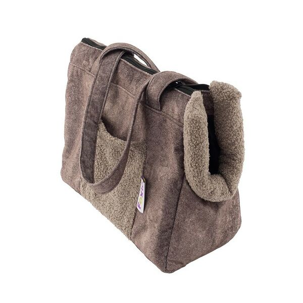 Сумка-переноска для животных FOXIE Softy Premium 43х27х22см мягкая с мехом бежево-серая