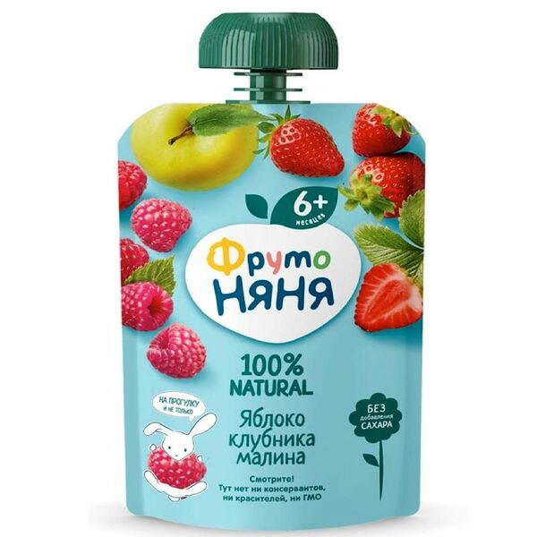 Десерт ФрутоНяня яблоко-клубника-малина с 6 месяцев, 90г