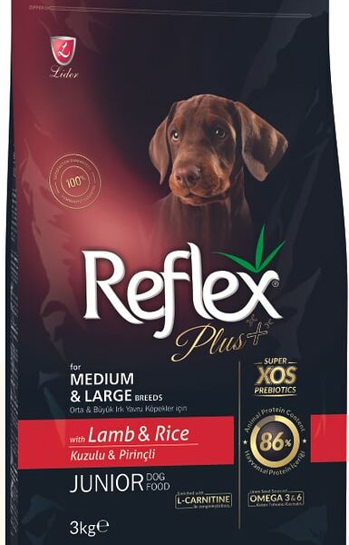 Сухой корм для щенков Reflex Plus Medium Large Breed Junior для средних и крупных с ягненком и рисом 3кг