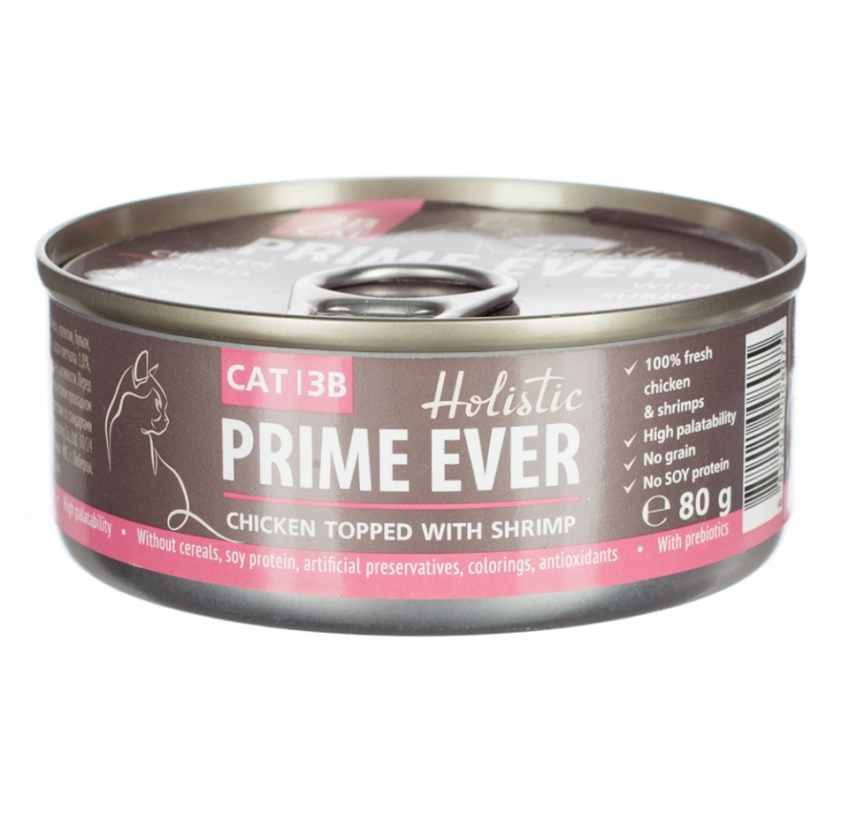 

Корм влажный для кошек Prime Ever 3B Цыпленок с креветками в желе 80 г