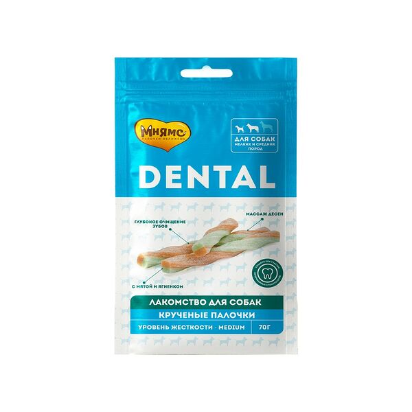 Лакомство для собак Мнямс DENTAL Крученые палочки с ягненком и мятой