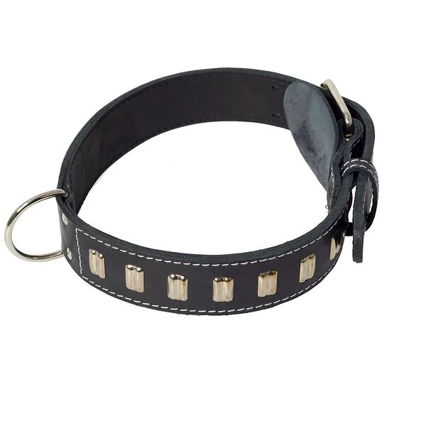 Ошейник для собак крупных пород, двойной, кожаный, черный с металлическим украшением 45 мм