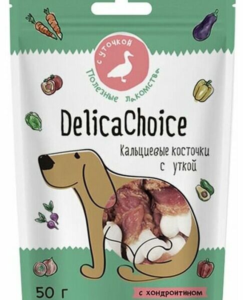 Лакомство DelicaChoice Кальциевые косточки с уткой для собак, 50г