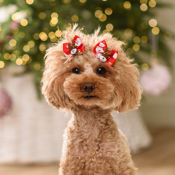 Бантики с оленем для собак и кошек, красные, 4х3,5 см, 2 шт.