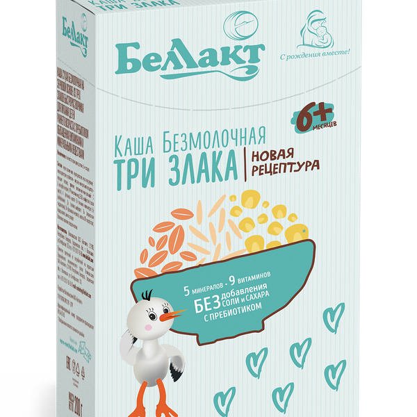 Каша сух. безмолочная на зерновой основе из трех злаков обог вит, мин вес 200г. ДП Беллакт