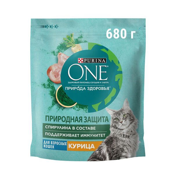 Сухой корм Purina ONE® Природа Здоровья® для взрослых кошек со спирулиной, с высоким содержанием курицы, 680 г