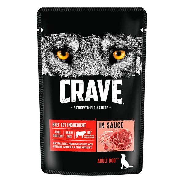 Корм Crave влажный для взрослых собак всех пород, с говядиной в соусе, 85 г