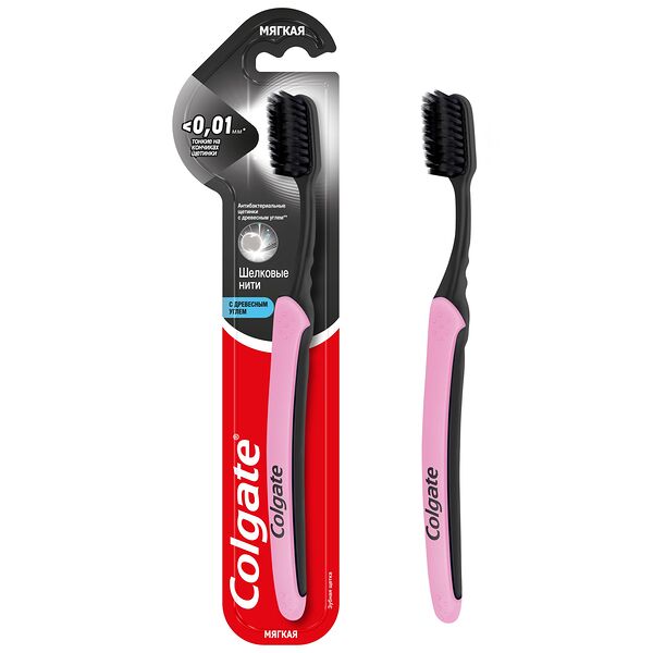 Зубная щетка COLGATE Шелковые Нити с древесным углем, мягкая