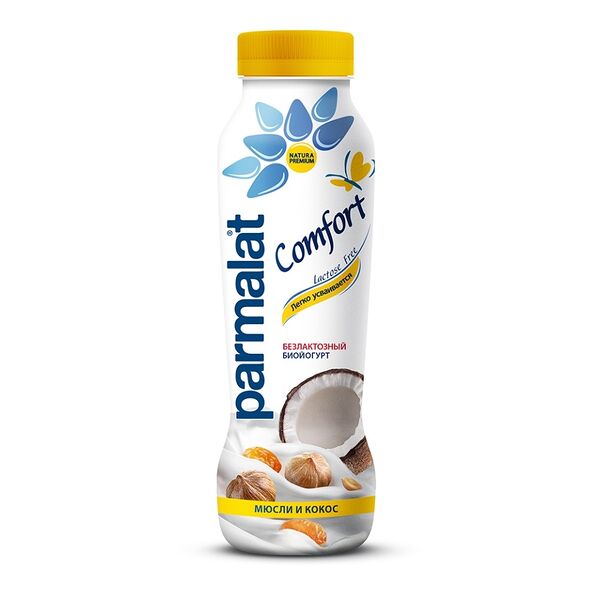 Биойогурт питьевой Parmalat Comfort Мюсли и кокос безлактозный 1,5%