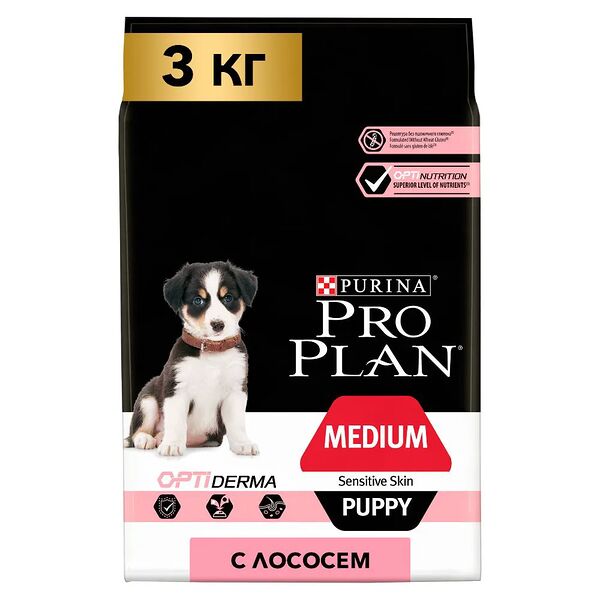 Корм для щенков Purina Pro Plan Optiderma для здоровья кожи и шерсти, лосось с рисом