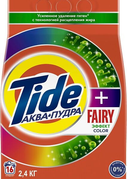 Стиральный порошок Tide Аква-Пудра + Fairy эффект Color 16 стирки 2.4кг