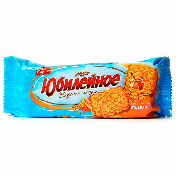Печенье Юбилейное медовое с овсяными хлопьями вес 200г Спартак