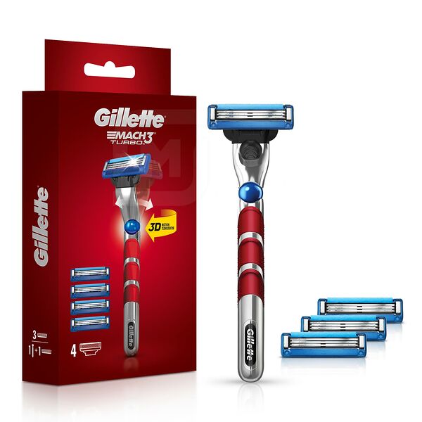 Бритва мужская Gillette Mach3 Turbo с 4 сменными кассетами c символикой Uefa Champions League
