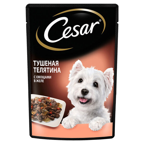 Корм для взрослых собак Cesar Тушёная телятина с овощами в желе