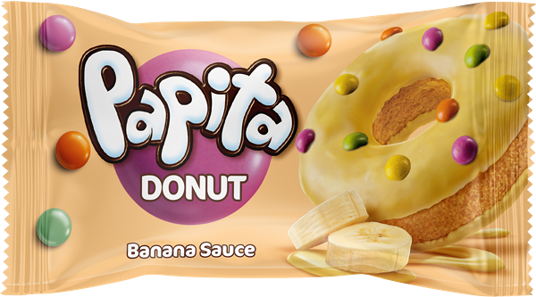 Кекс Solen Papita donut с какао-глазурью, банановой начинкой и цветным драже