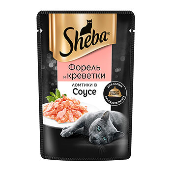 Влажный корм для кошек Sheba Ломтики в соусе с форелью и креветками 75г