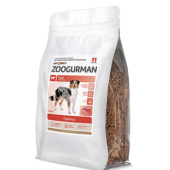 Корм сухой полнорационный Зоогурман Оптимал для собак средних и крупных пород с телятиной 2,5кг, Россия