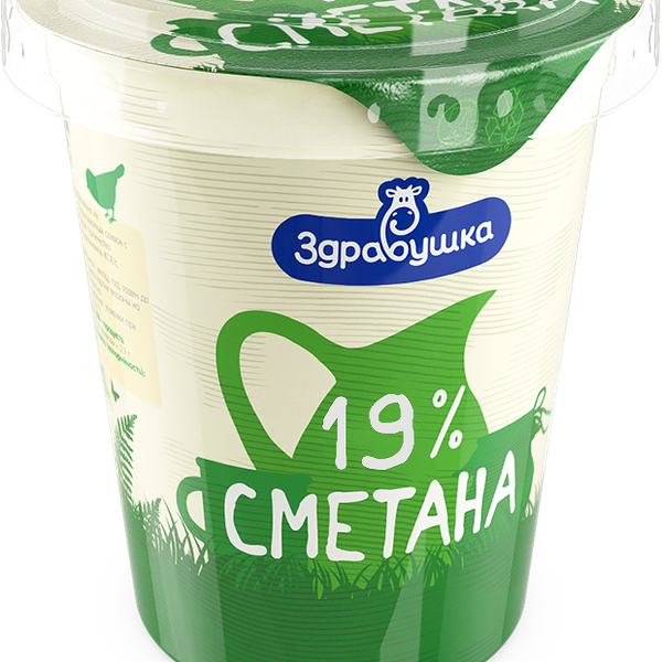 Сметана жир. 19% п/ст вес 380г Здравушка