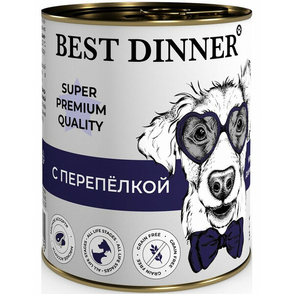 Консервы для взрослых собак и щенков с 6 месяцев Best Dinner Super Premium Мясные деликатесы Перепёлка