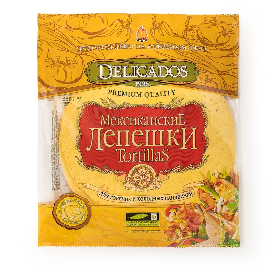 

Лепешки Тортильяс Мексиканские пшеничные сырные Delicados, 400 г Россия