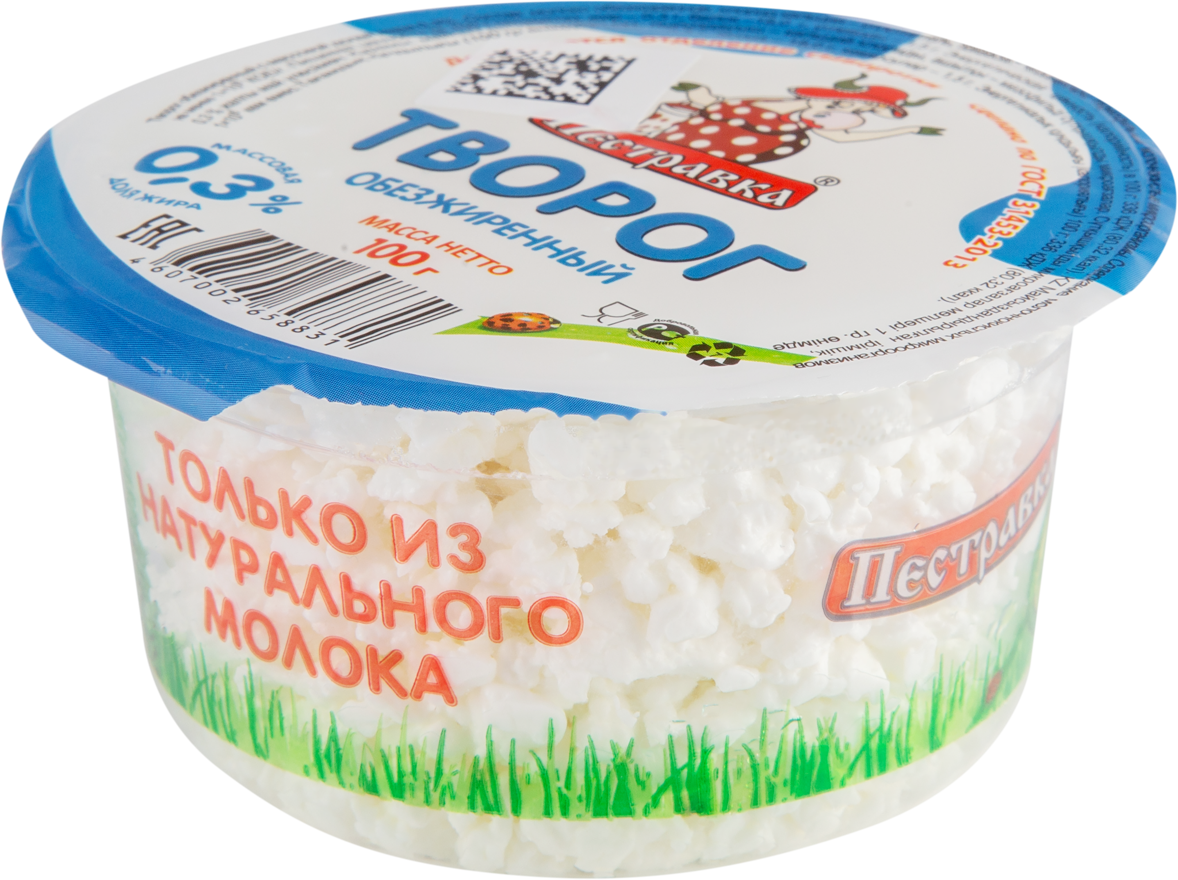 

Творог ПЕСТРАВКА 0,3%, без змж 100 г