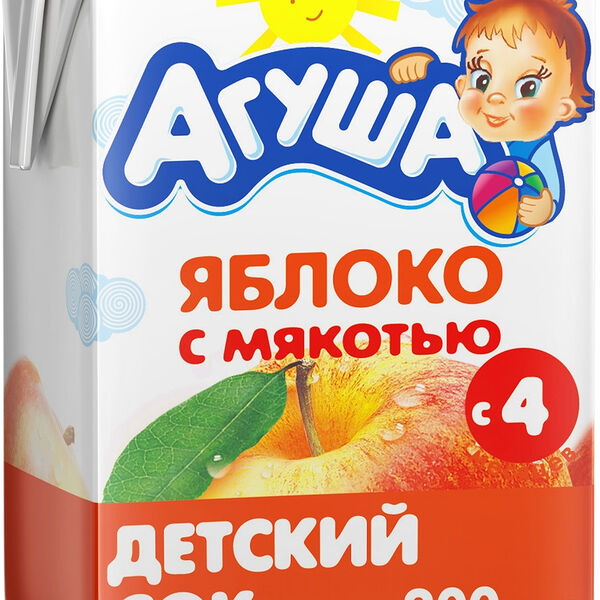 Сок детский Агуша Яблоко с мякотью, с 4 месяцев