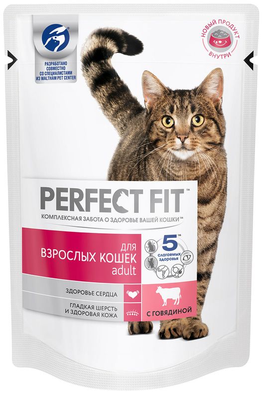 

Влажный корм для кошек Perfect Fit Adult с говядиной в соусе 85 г