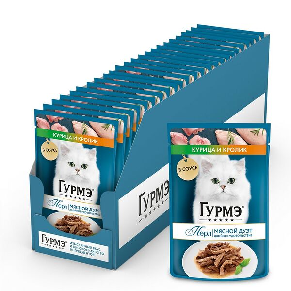 Корм для кошек GOURMET Perle Кролик, курица в соусе пауч 75г (упаковка - 26 шт)