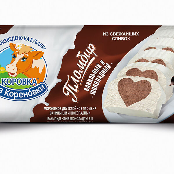 Мороженое Коровка из Кореновки пломбир шоколадный и ванильный 15% 400 г