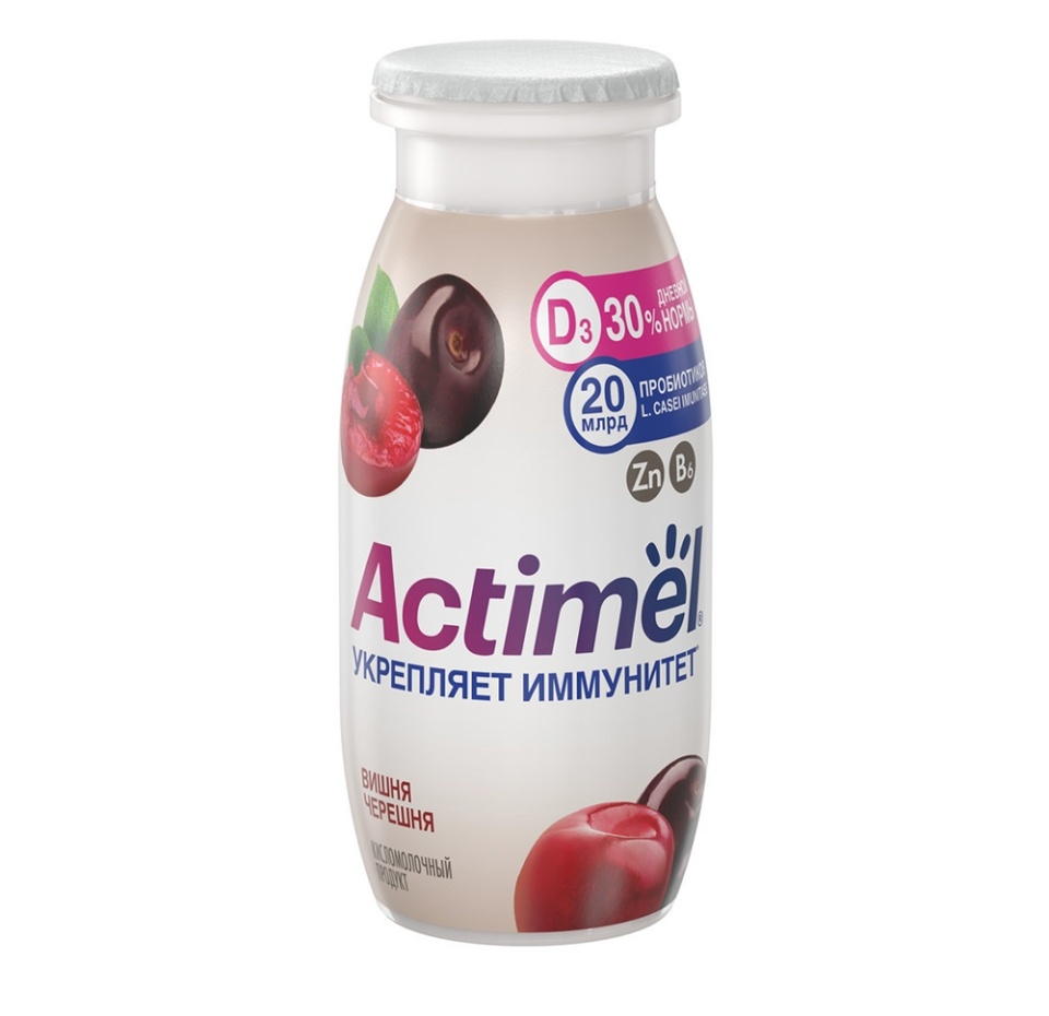 

Продукт кисломолочный Actimel обогащенный Вишня черешня с цинком 1.5%, 95 г