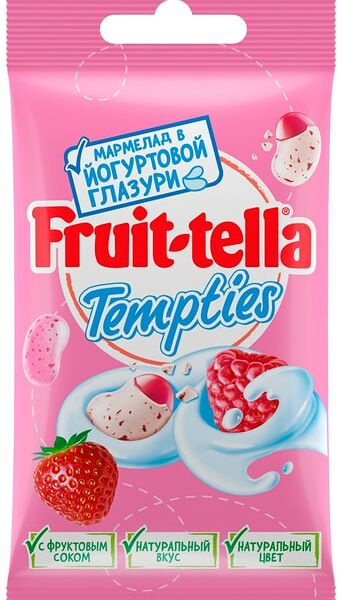 Жевательный мармелад Fruit-tella Tempties в йогуртовой глазури со вкусами малины и клубники 35 г
