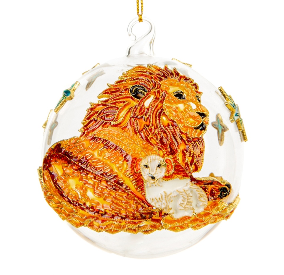 

Игрушка для ёлки "Коллекция Традиции" Шар прозрачный со львом 8 см, стекло Beijing Xulongyi, Китай