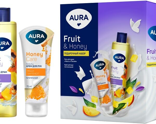 Подарочный набор Aura Fruit and Honey Гель для душа Манго и папайя 250мл + Крем для рук с D-пантенолом и экстрактом меда 75мл