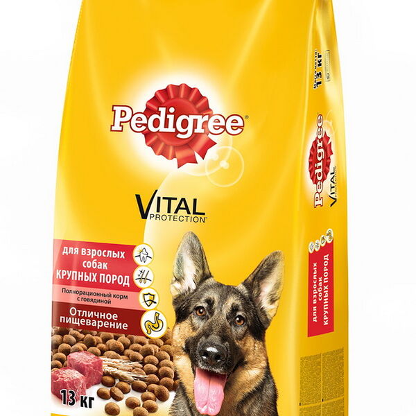 Корм сухой Pedigree полнорацион для взрослых собак крупных пород с говядиной 13кг